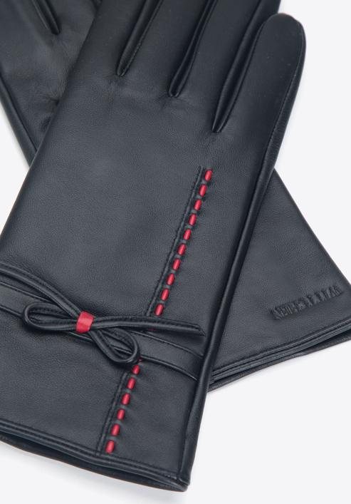 Damenhandschuhe aus Leder mit Schleife, schwarz, 39-6A-006-1-M, Bild 4