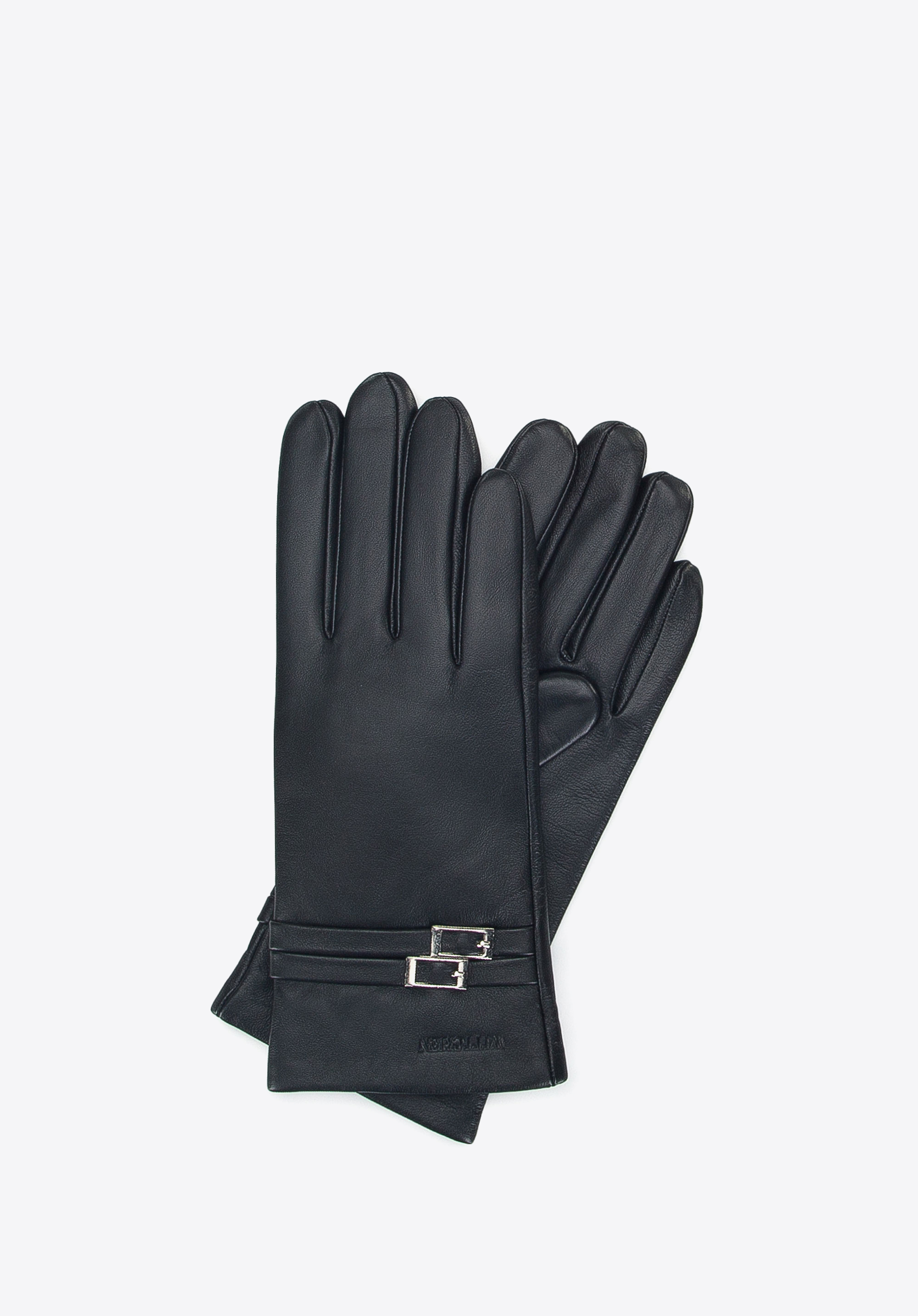 Damenhandschuhe aus Leder mit Schnallen, schwarz, 39-6A-013-1-M, Bild 1