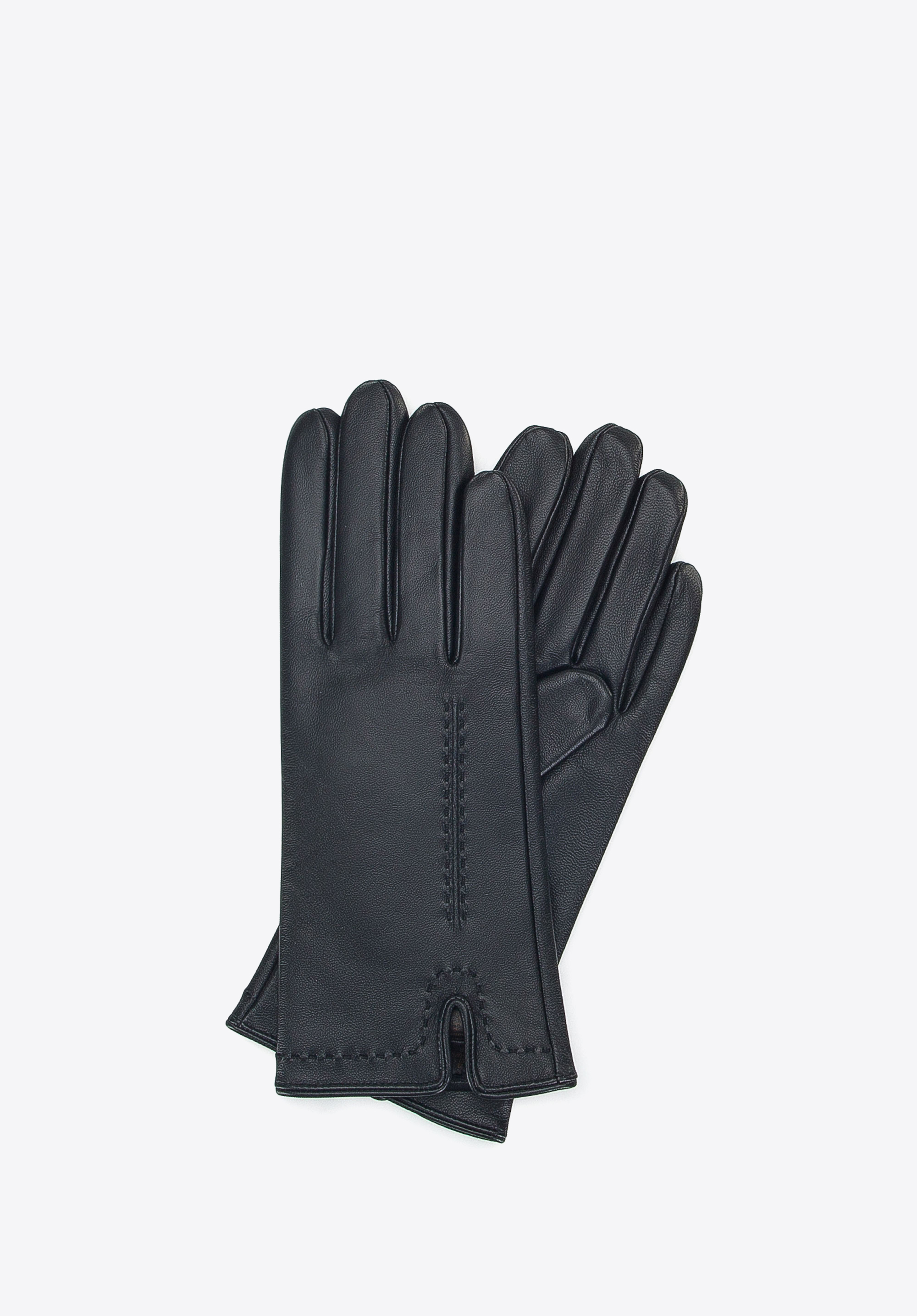 Damenhandschuhe aus Leder mit Ziernähten, schwarz, 39-6A-007-1-M, Bild 1