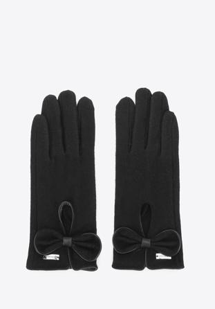 Damenhandschuhe mit Ausschnitt und großer Schleife, schwarz, 47-6-201-1-S, Bild 1