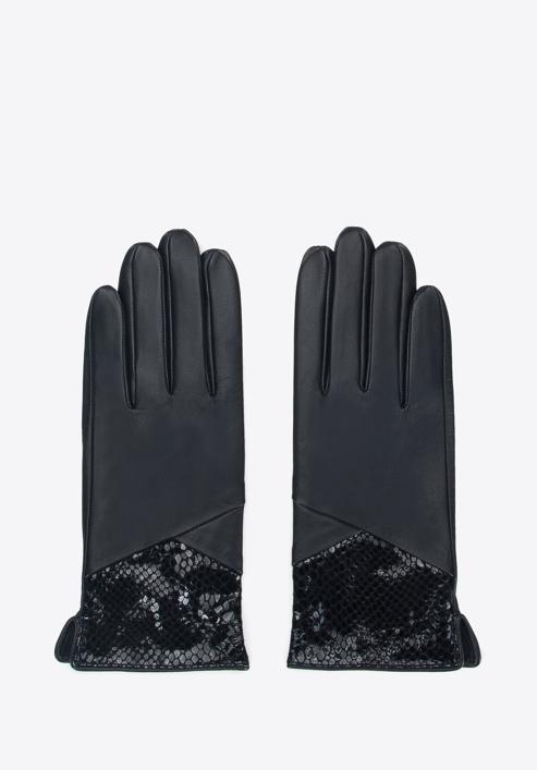 Damenhandschuhe mit Einsatz in exotischer Textur, schwarz, 45-6A-015-7-L, Bild 3