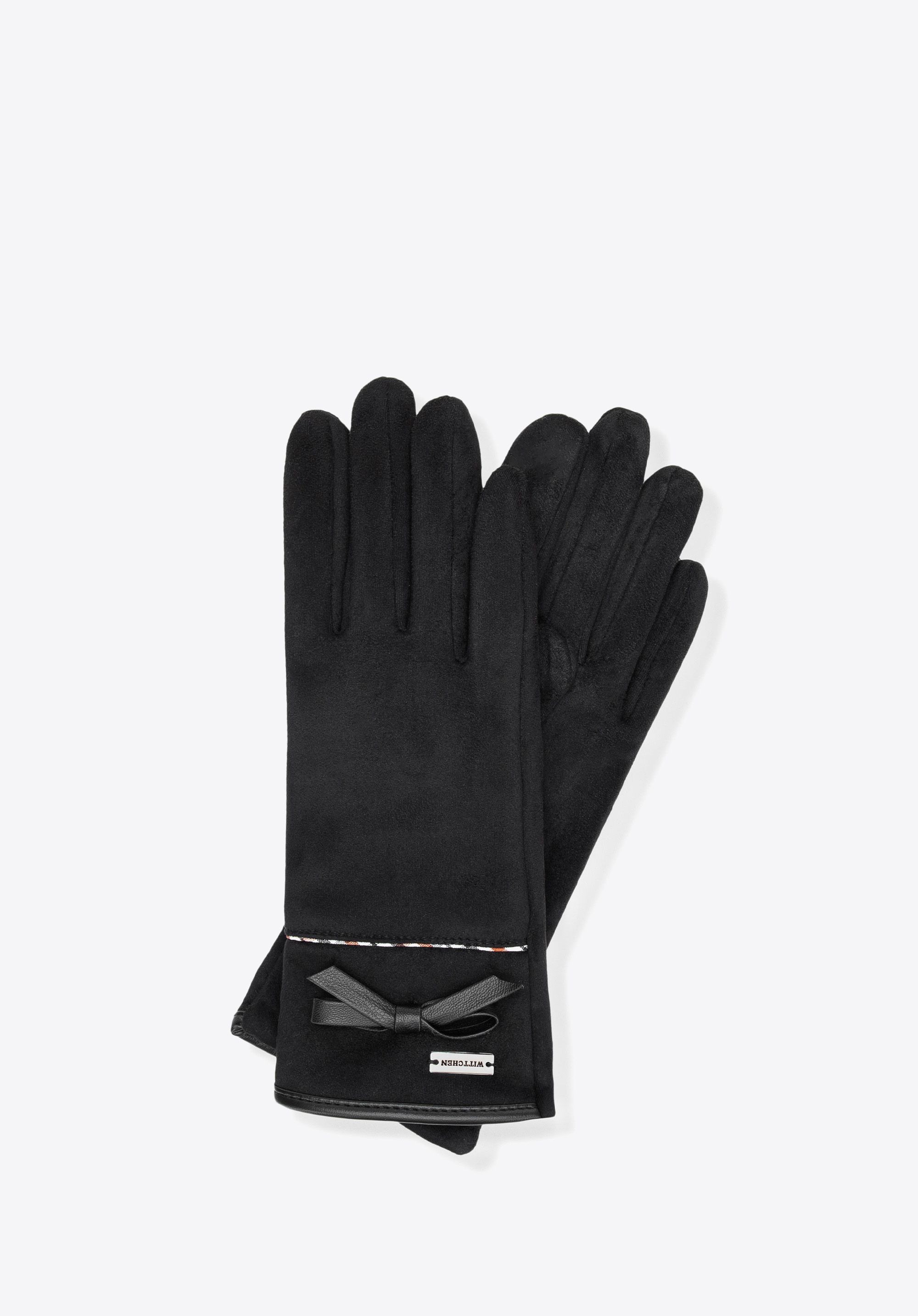 Damenhandschuhe mit Schleife und zarter Naht, schwarz, 39-6P-041-1-S_M, Bild 1