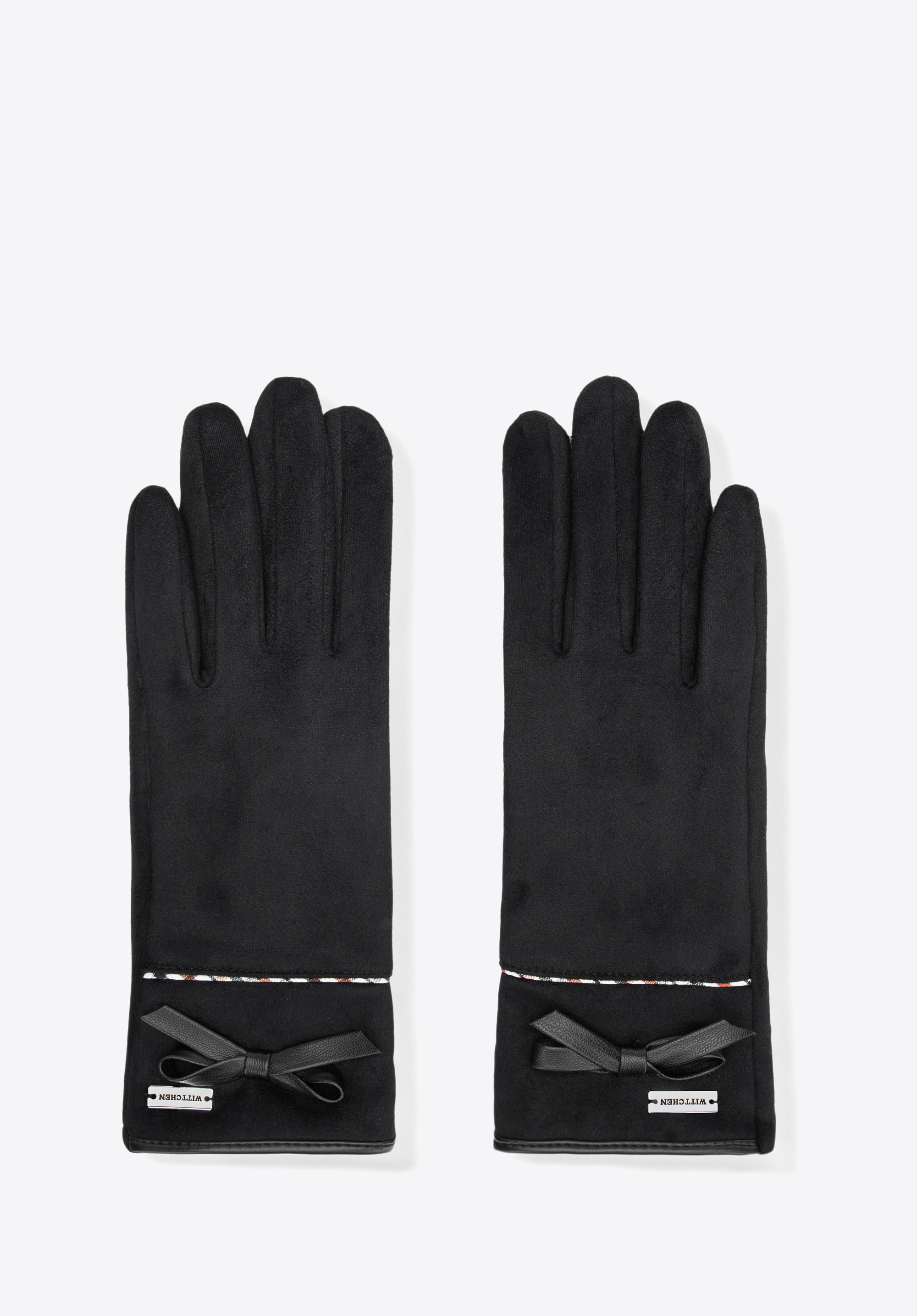 Damenhandschuhe mit Schleife und zarter Naht, schwarz, 39-6P-041-1-S_M, Bild 1