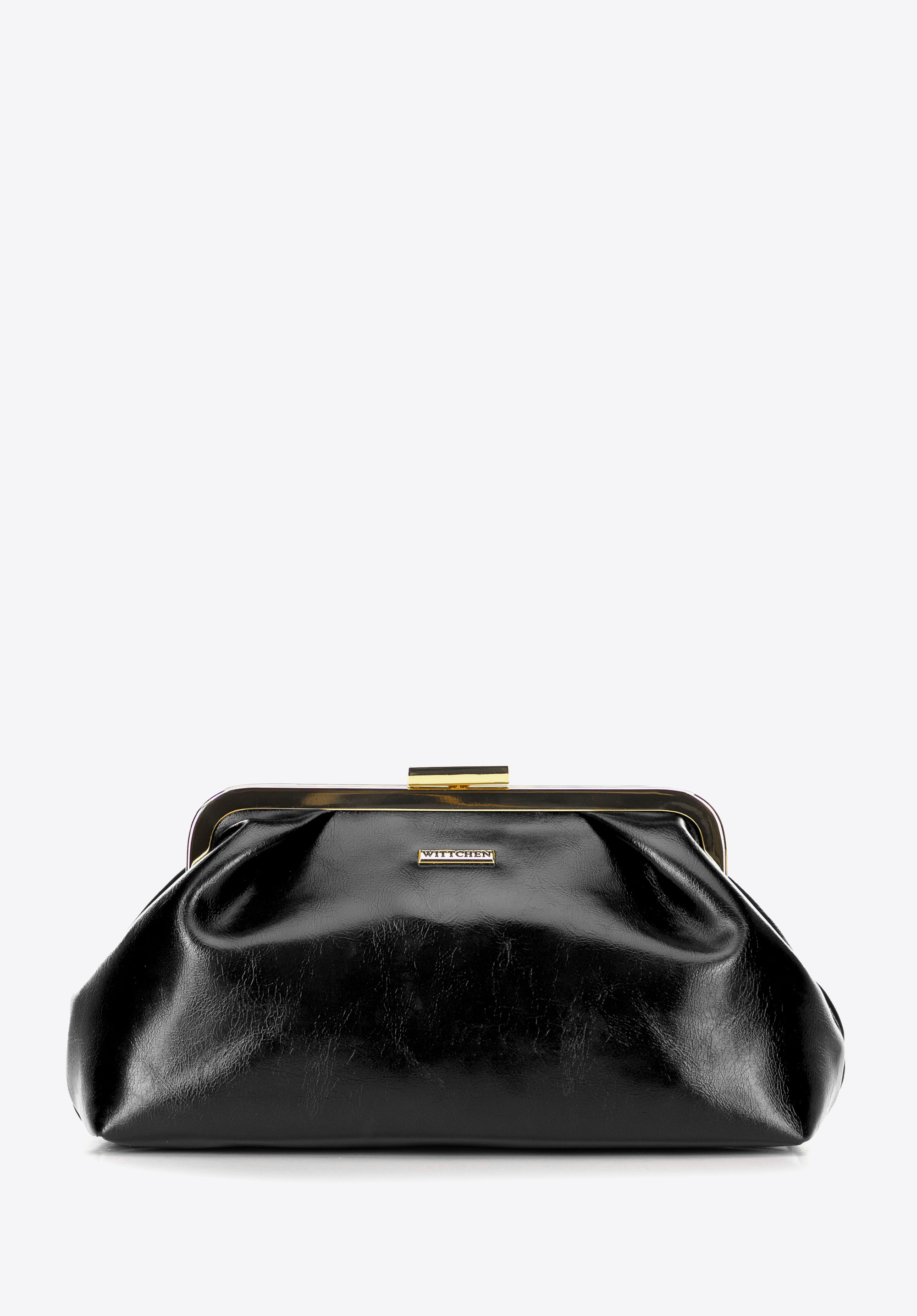 Damenhandtasche aus Kunstleder mit Druckknopfverschluss, schwarz, 100-4Y-226-1, Bild 1