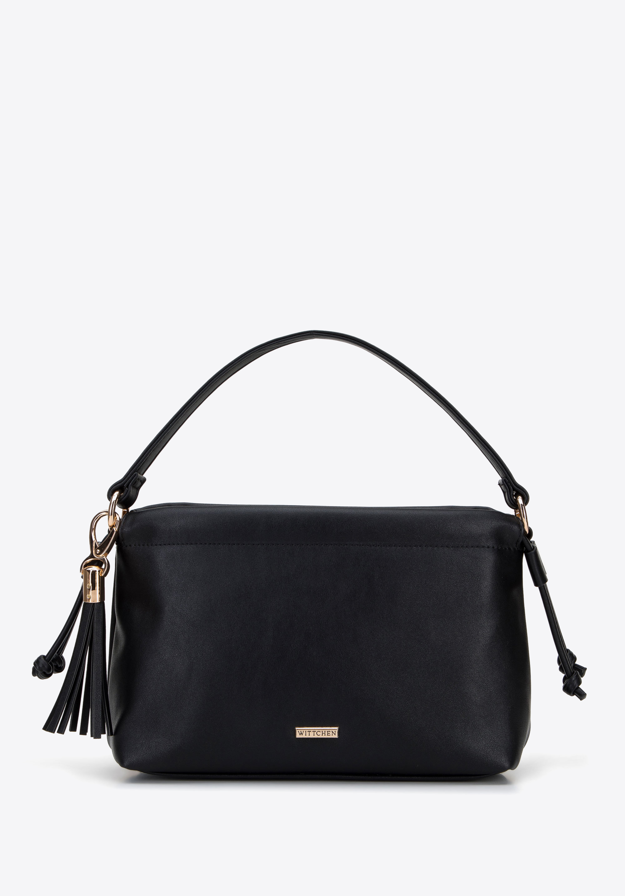 Damenhandtasche aus Kunstleder mit Kordelzug, schwarz, 95-4Y-505-1, Bild 1