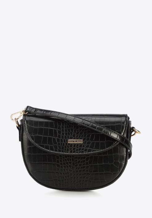 Damenhandtasche aus Kunstleder oder Kroko-Textur, schwarz, 95-4Y-502-4, Bild 1