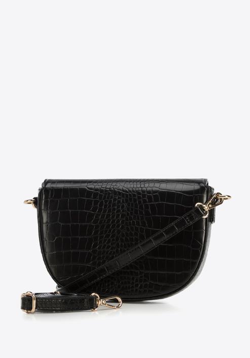 Damenhandtasche aus Kunstleder oder Kroko-Textur, schwarz, 95-4Y-502-4, Bild 3