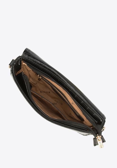 Damenhandtasche aus Kunstleder oder Kroko-Textur, schwarz, 95-4Y-502-4, Bild 4