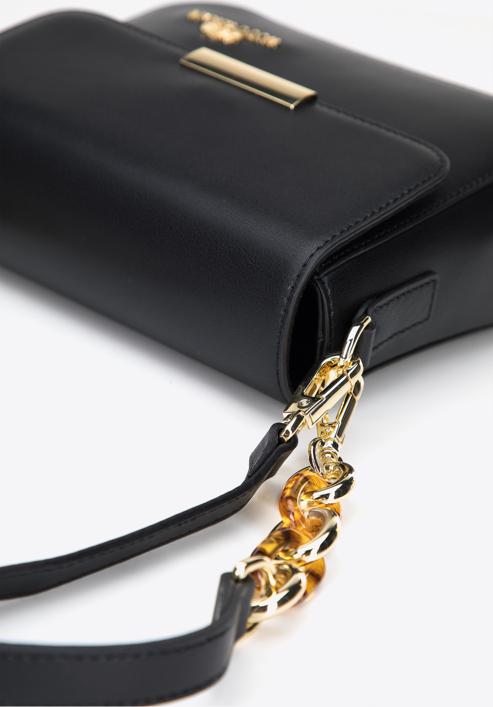 Damenhandtasche aus Leder an einem dekorativen Kette, schwarz, 95-4E-618-7, Bild 5