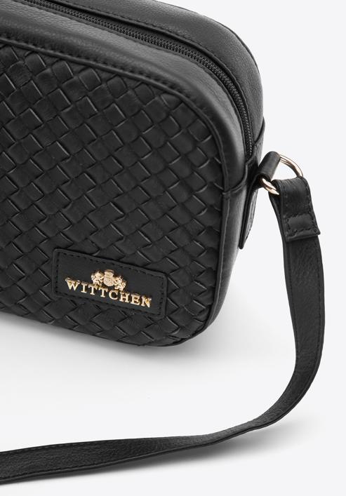 Damenhandtasche aus Leder mit Geflecht auf der Vorderseite, schwarz, 97-4E-023-3, Bild 4
