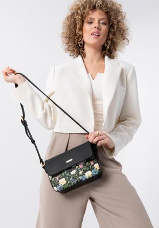 Damenhandtasche aus Öko-Leder. mit Blumenmuste, schwarz, 98-4Y-202-1, Bild 1
