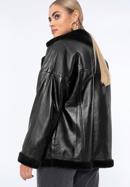 Damenjacke aus Leder mit Kunstpelz - Oversize, schwarz, 97-09-800-1-L, Bild 5