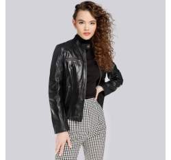 Damenjacke aus Leder mit NÃ¤hten, schwarz, 94-09-502-1-XL, Bild 1