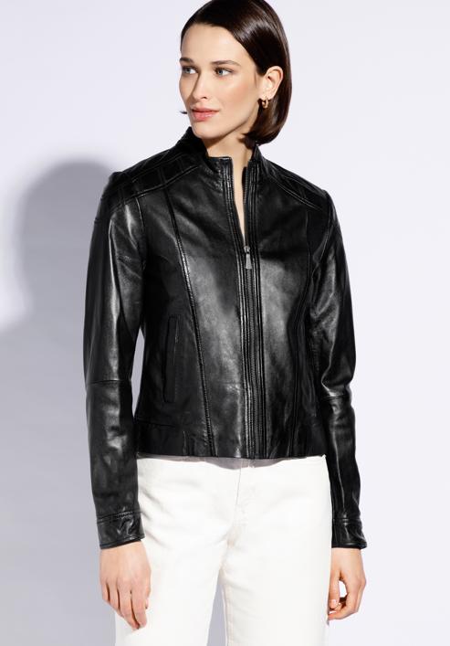 Damenjacke aus Leder mit Schulternähten, schwarz, 96-09-800-N-L, Bild 1