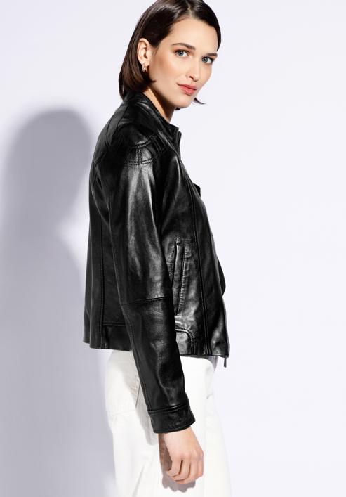 Damenjacke aus Leder mit Schulternähten, schwarz, 96-09-800-1-XL, Bild 3