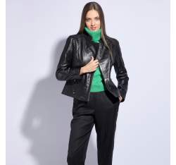 Damenjacke aus Leder mit Stehkragen, schwarz, 94-09-503-1-2XL, Bild 1