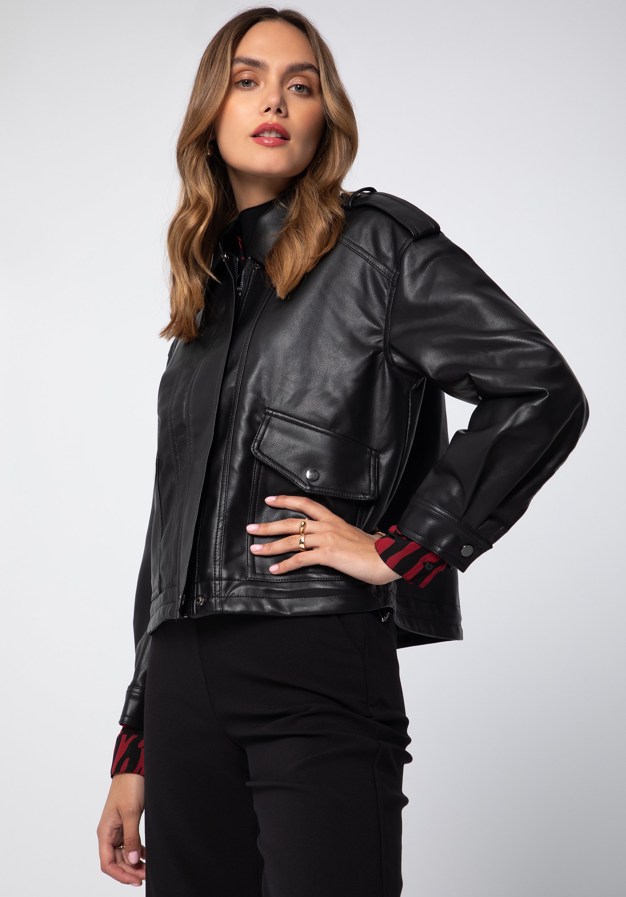 Damen-Öko-Lederjacke in Oversize, schwarz, 97-9P-105-1-XL, Bild 1