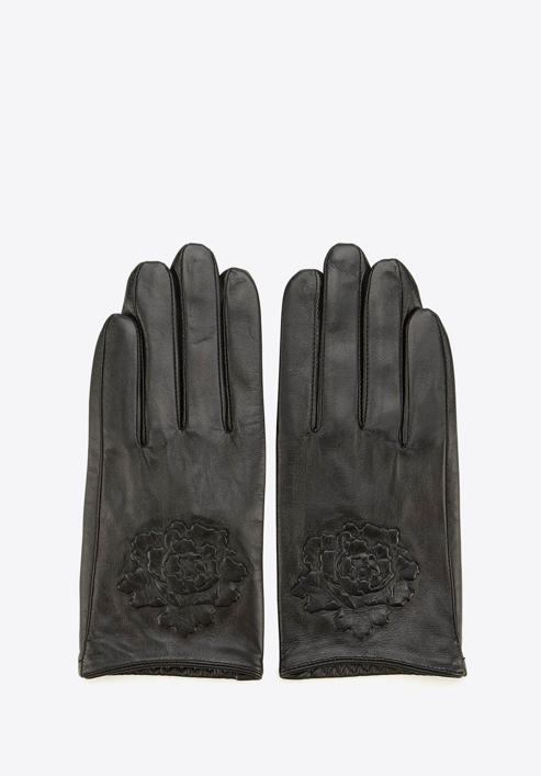 Damenlederhandschuhe mit Rosenprägung, schwarz, 45-6-523-1-M, Bild 3