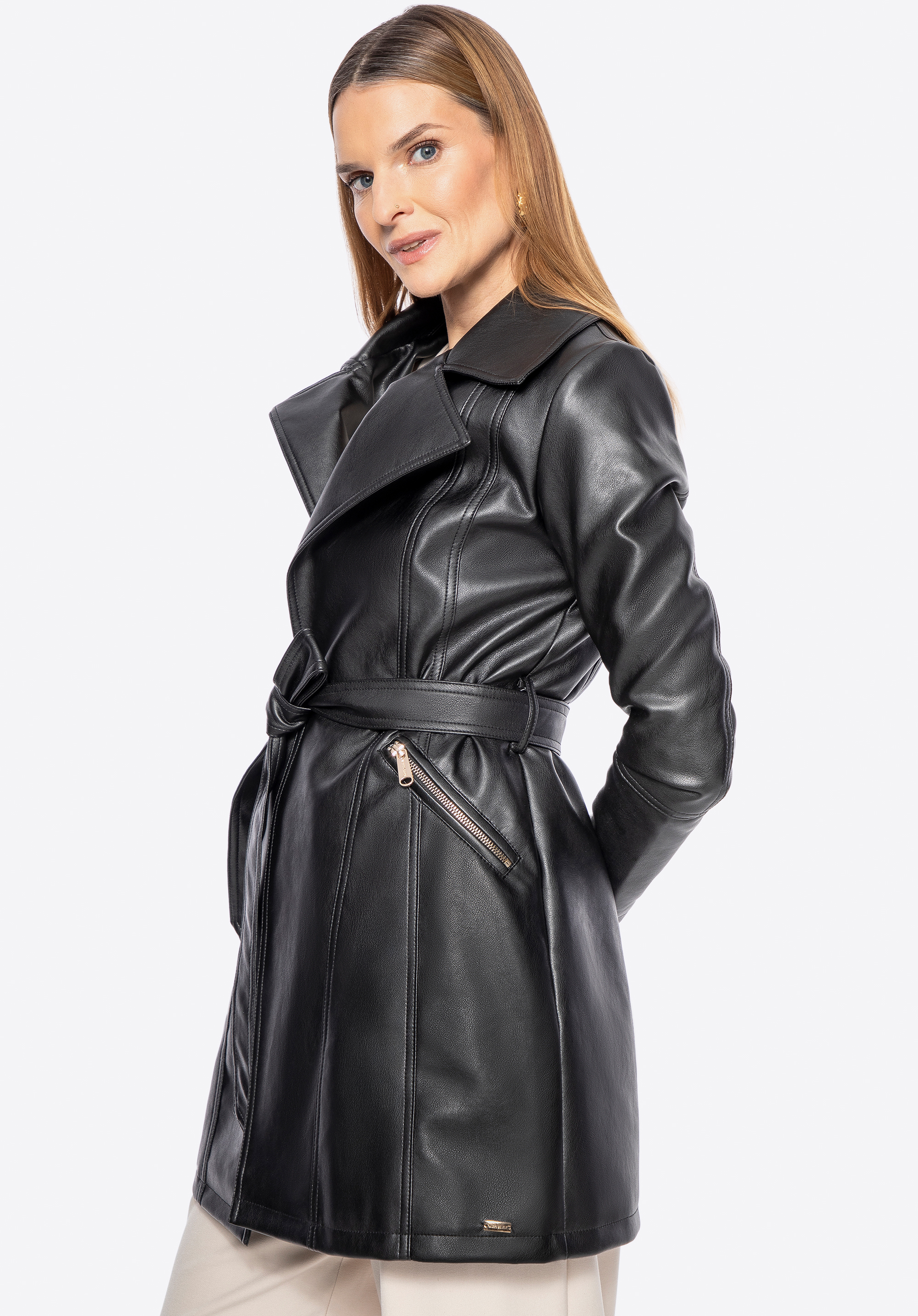 Damenmantel aus Kunstleder, schwarz, 100-9P-101-1-M, Bild 1