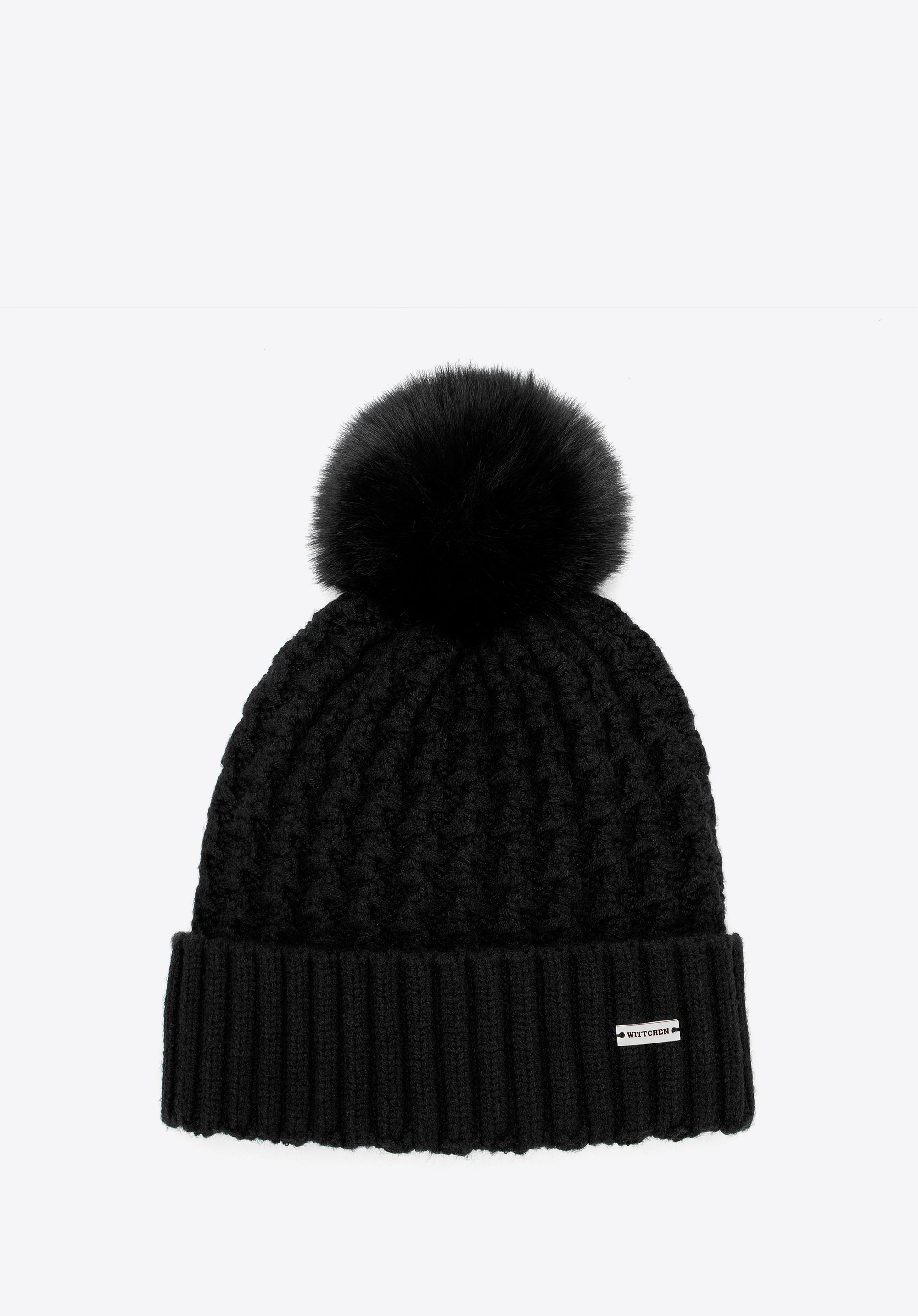 Damenmütze mit grobem Strickmuster, schwarz, 101-HF-105-1, Bild 1