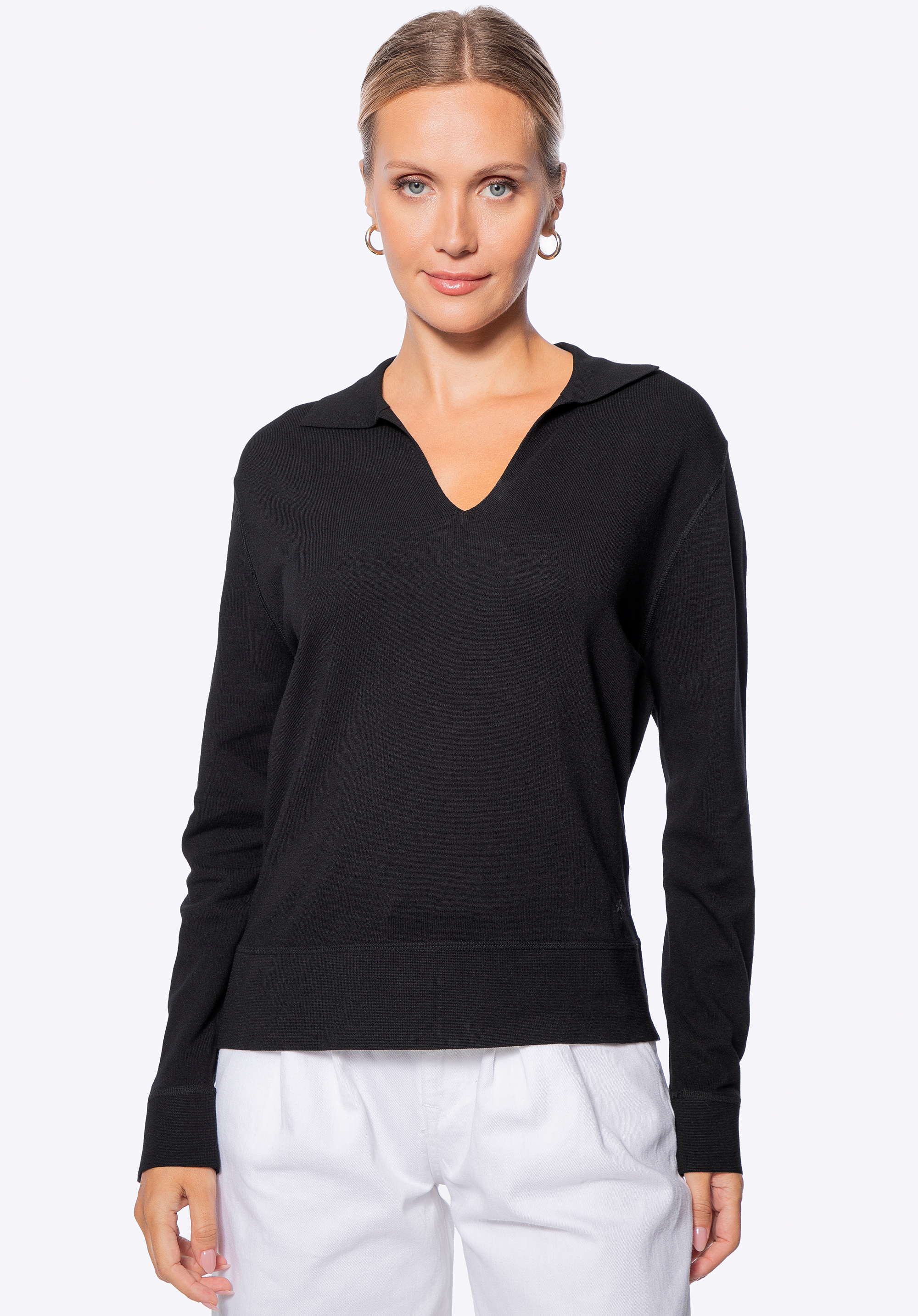 Damenpullover mit V-Ausschnitt aus Viskose und Nylon, schwarz, 29-99-005-1-L, Bild 1