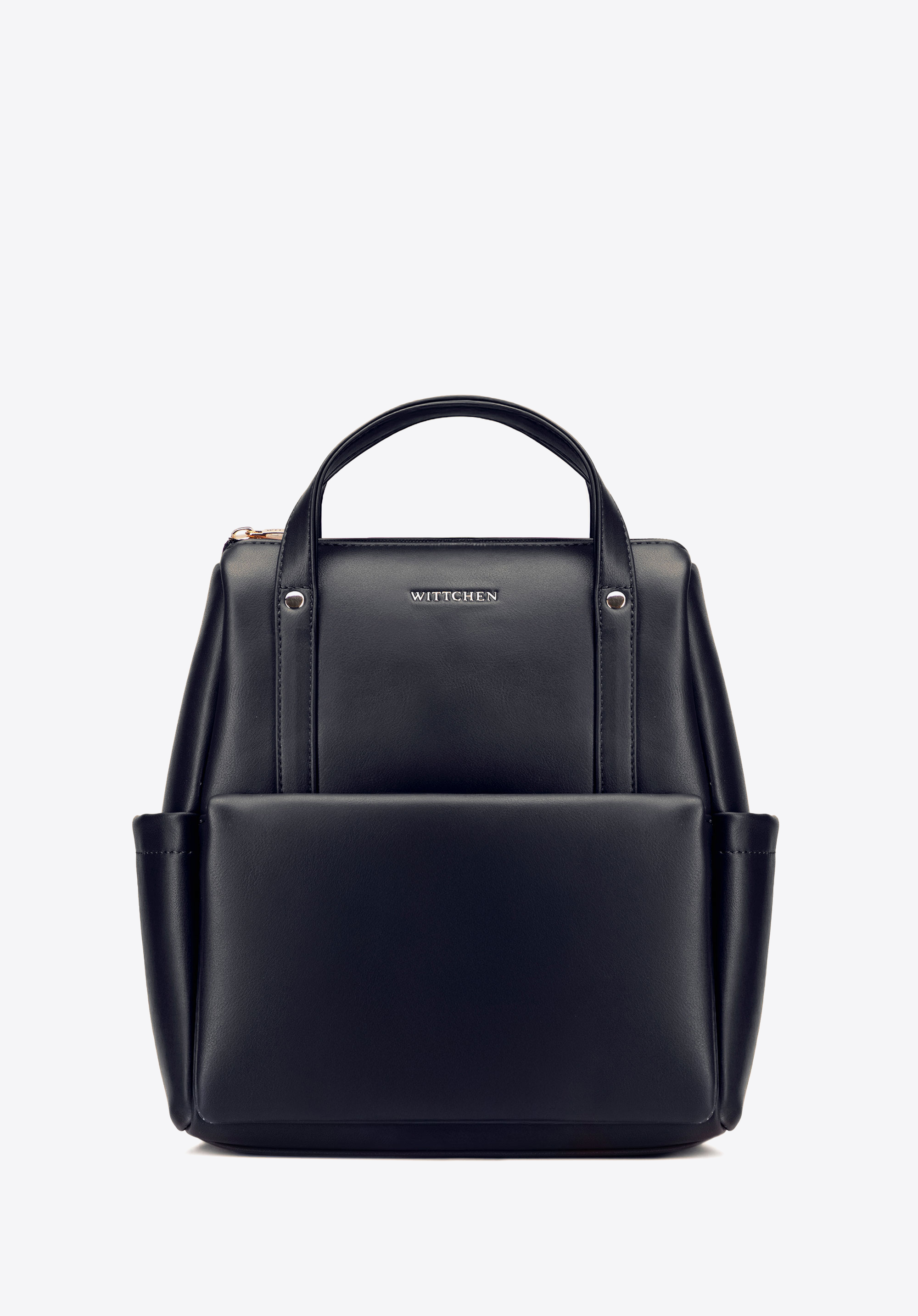 Damenrucksack aus Kunstleder mit Klappentasche, schwarz, 102-4Y-903-1, Bild 1