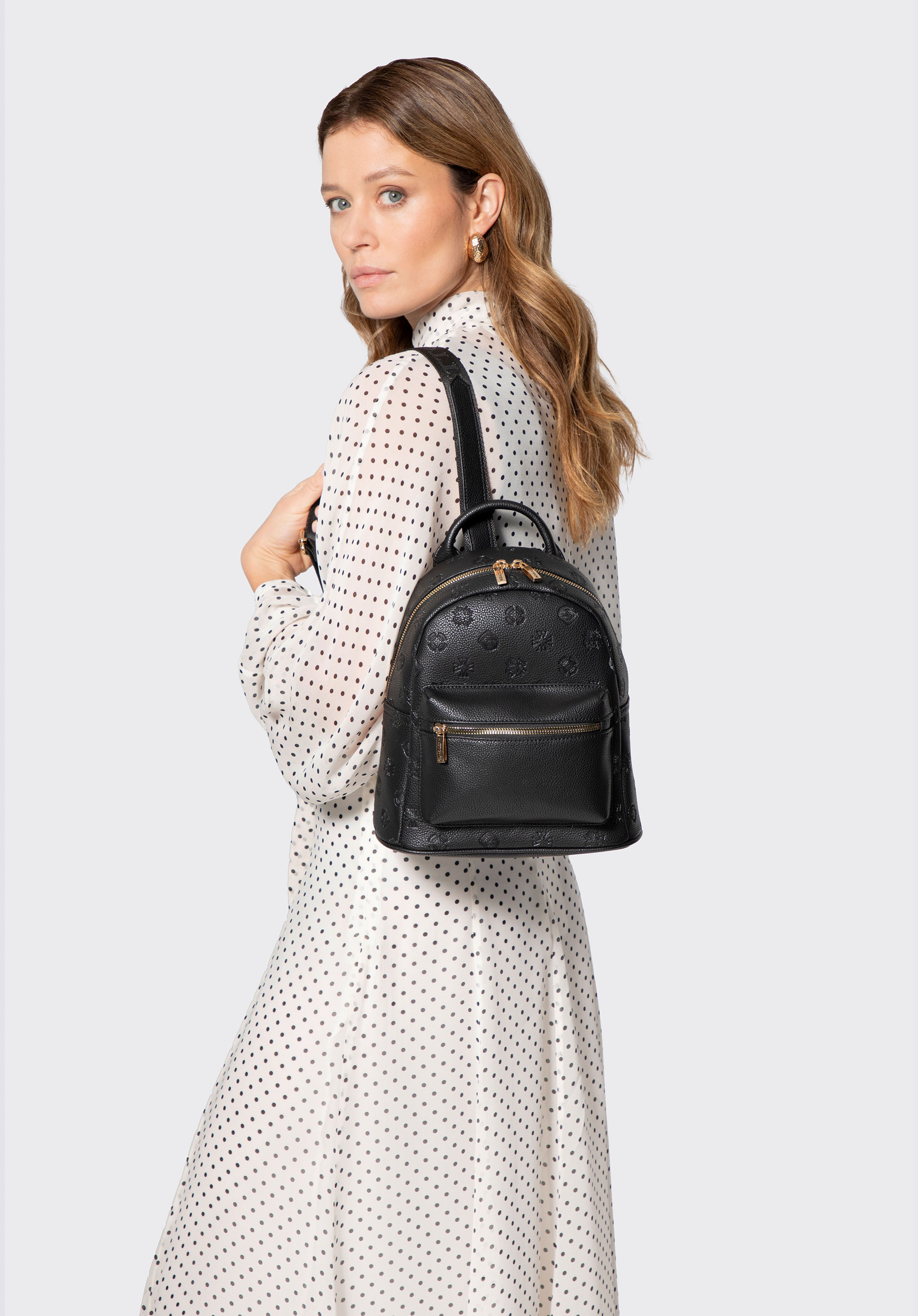 Damenrucksack aus Kunstleder mit Prägung, schwarz, 101-4Y-P09-1, Bild 1