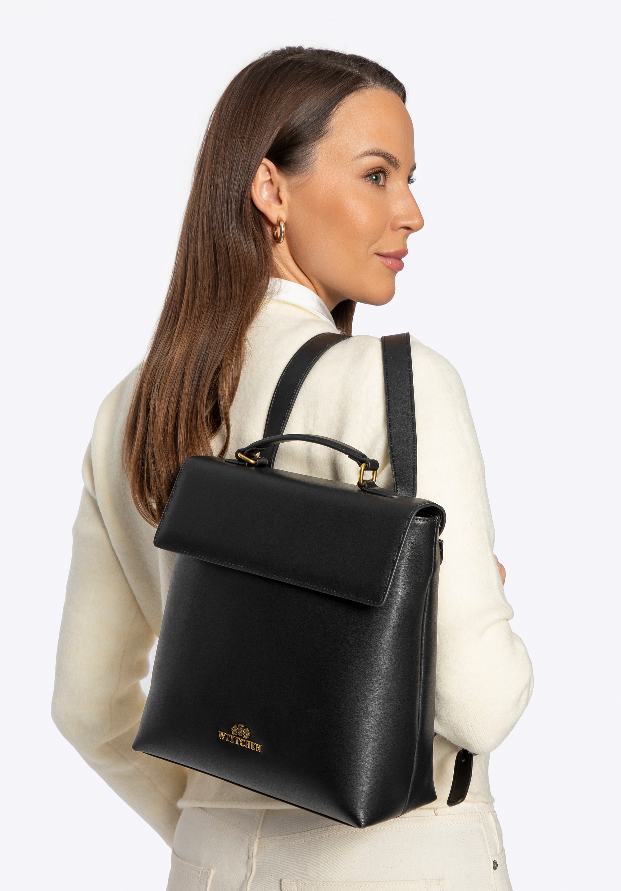 Damenrucksack aus Naturleder mit Klappe, schwarz, 101-4E-200-1, Bild 1