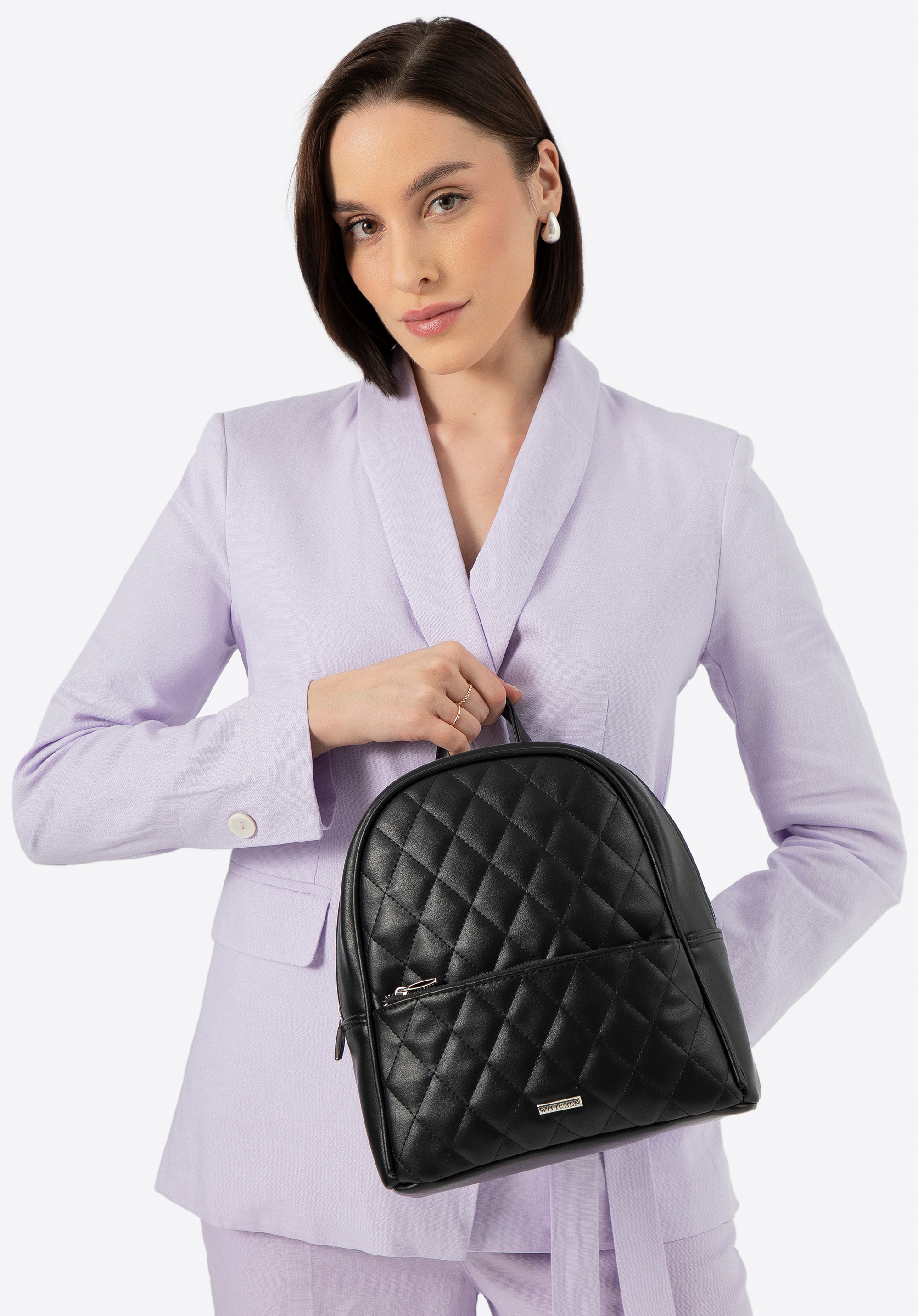 Damenrucksack aus Öko-Leder mit Nähten, schwarz, 100-4Y-228-1, Bild 1