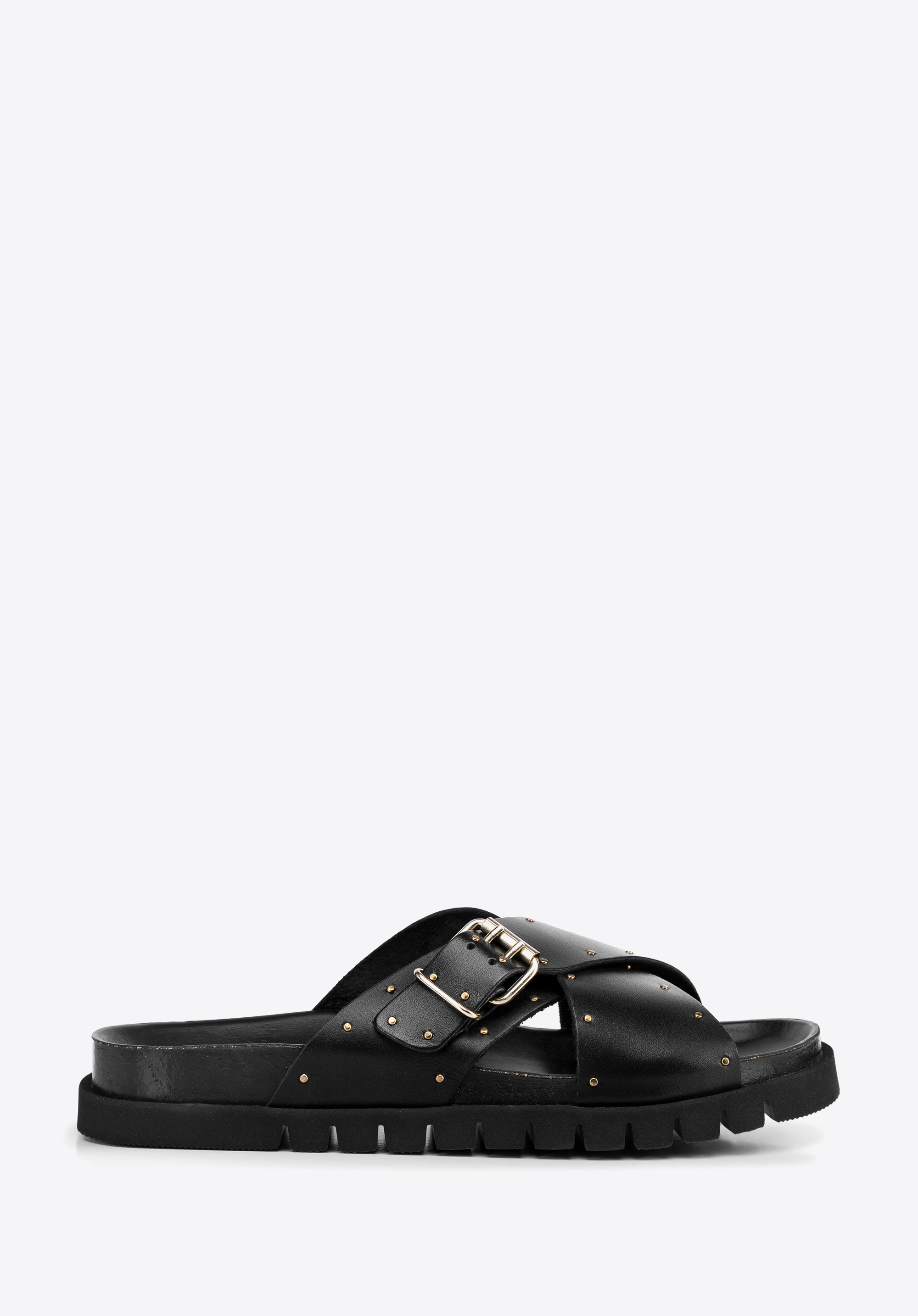 Damensandalen aus Leder mit gekreuzten Riemen, schwarz, 100-D-554-1-35, Bild 1