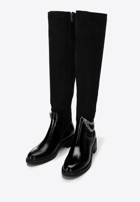 Damenstiefel aus Leder mit elastischem Schaft und mit Kette, schwarz, 97-D-501-1L-37, Bild 2