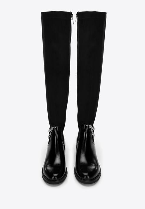 Damenstiefel aus Leder mit elastischem Schaft und mit Kette, schwarz, 97-D-501-1L-35, Bild 3
