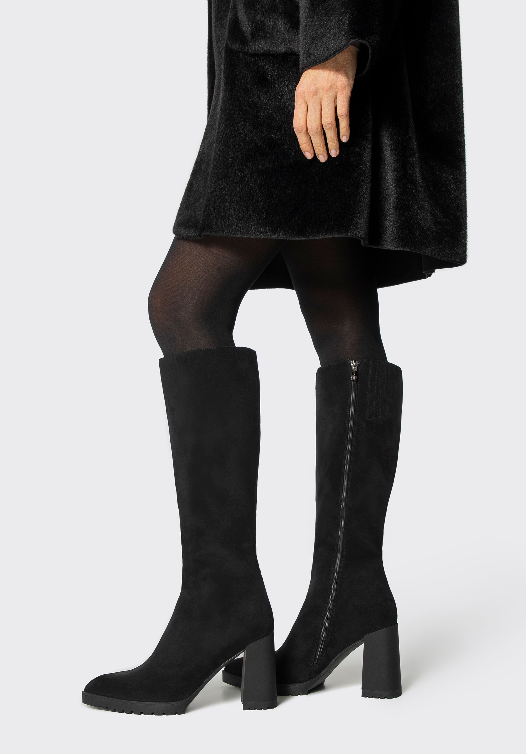 Damenstiefel mit Blockabsatz in Wildlederoptik, schwarz, 101-D-950-1-35, Bild 1