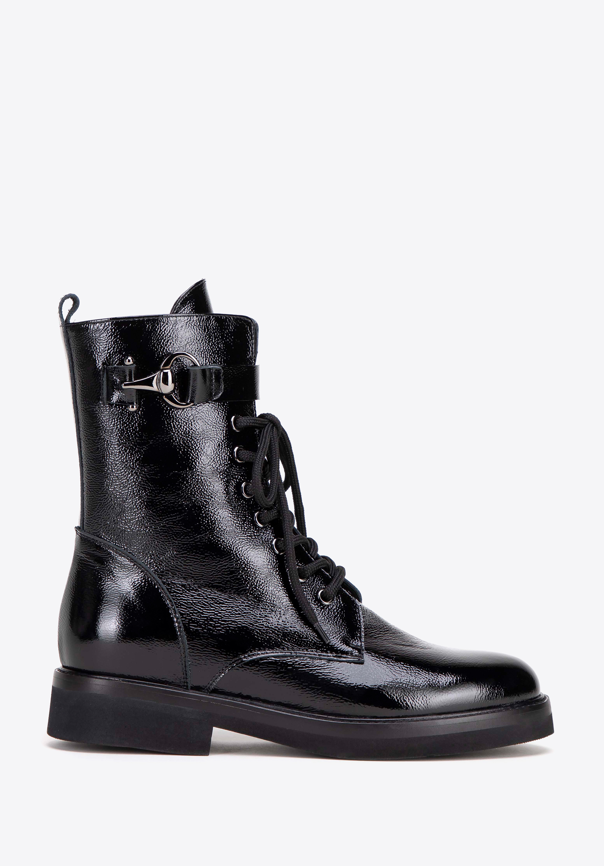 Damenstiefelette aus Leder mit dekorativem Riemen, schwarz, 99-D-113-1-38, Bild 1