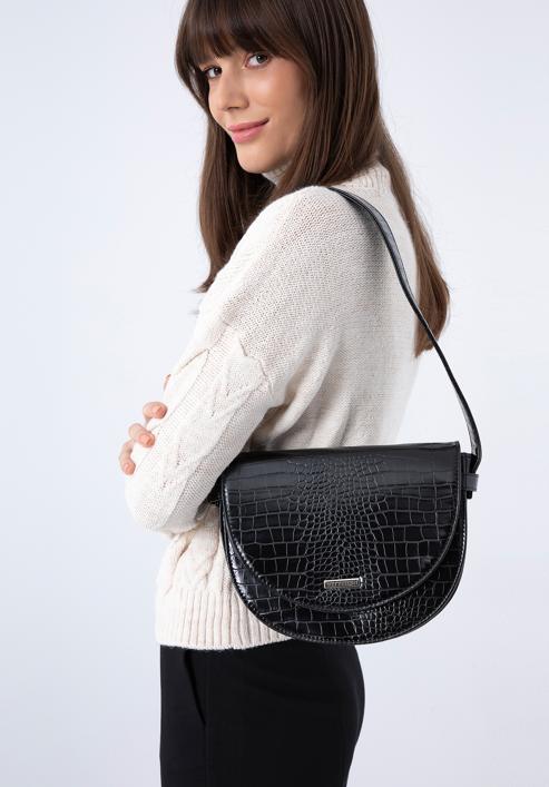 Damentasche aus Ökoleder mit Krokoprägung, schwarz, 97-4Y-770-5, Bild 15