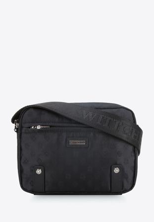 Jacquard-Damenhandtasche mit horizontalen Lederbändern, schwarz, 95-4-902-1, Bild 1