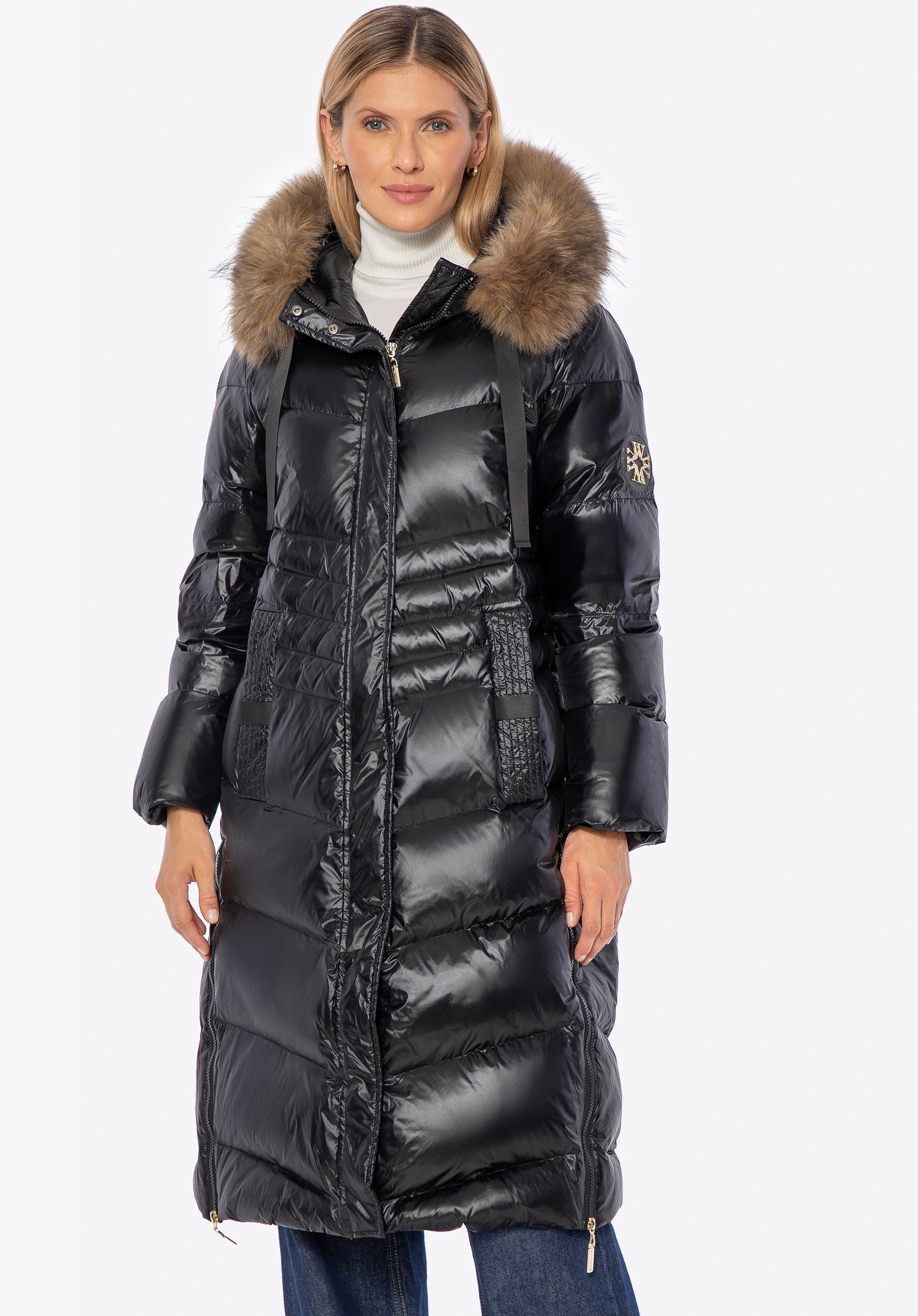 Daunengefüllter Nylonmantel für Damen, schwarz, 101-9D-401-1-2XL, Bild 1