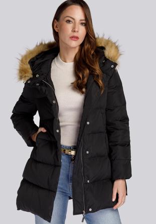 Daunenjacke für Damen mit Kapuze und Ausschnitt, schwarz, 93-9D-402-1-2XL, Bild 1