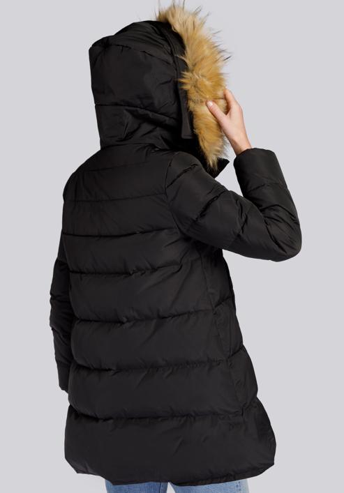 Daunenjacke für Damen mit Kapuze und Ausschnitt, schwarz, 93-9D-402-1-XS, Bild 5