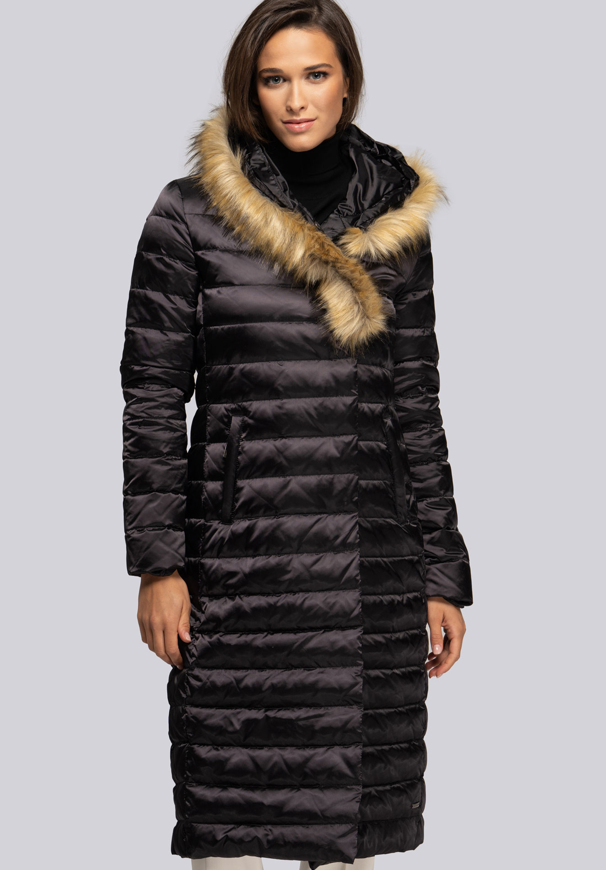 Daunenmantel für Damen mit Kunstpelz, schwarz, 93-9D-408-1-S, Bild 1