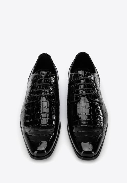 Derby-Schuhe aus Lackleder in Kroko-Optik, schwarz, 96-M-519-1C-42, Bild 2