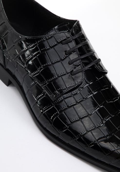 Derby-Schuhe aus Lackleder in Kroko-Optik, schwarz, 96-M-519-1C-42, Bild 7