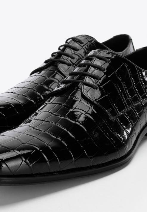 Derby-Schuhe aus Lackleder in Kroko-Optik, schwarz, 96-M-519-1C-43, Bild 8