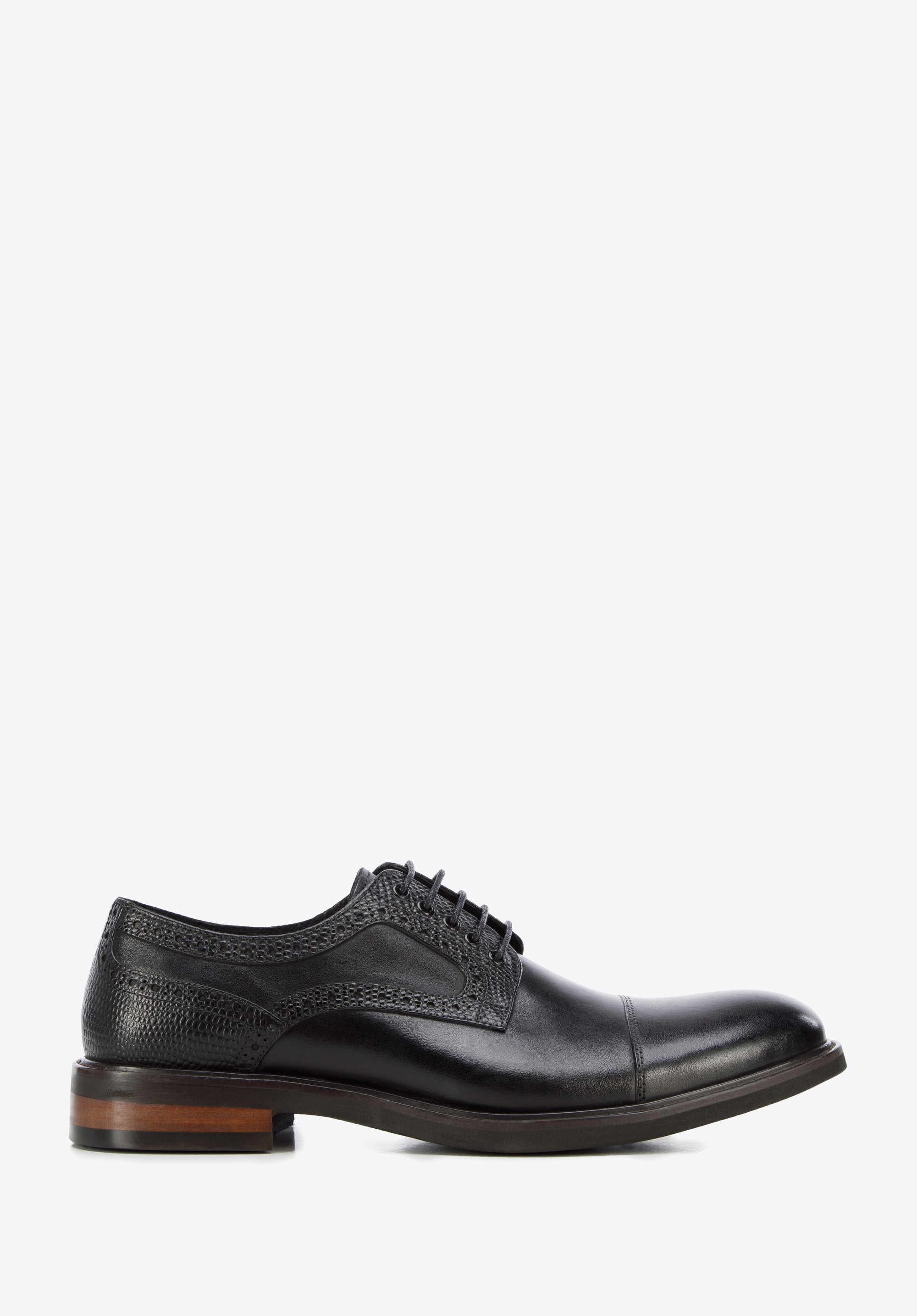 Derby-Schuhe aus Leder mit Einsatz in Lizard-Optik, schwarz, 96-M-701-1-40, Bild 1