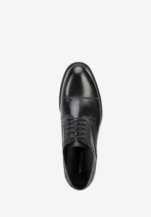 Derby-Schuhe aus Leder mit Einsatz in Lizard-Optik, schwarz, 96-M-701-5-45, Bild 4
