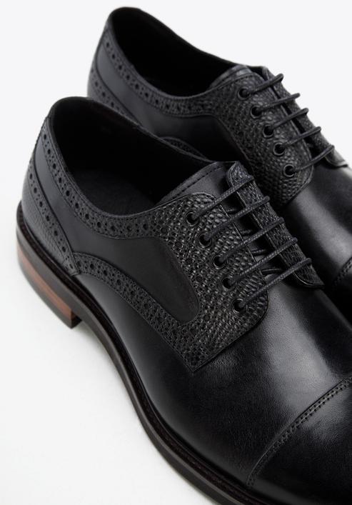 Derby-Schuhe aus Leder mit Einsatz in Lizard-Optik, schwarz, 96-M-701-5-45, Bild 8