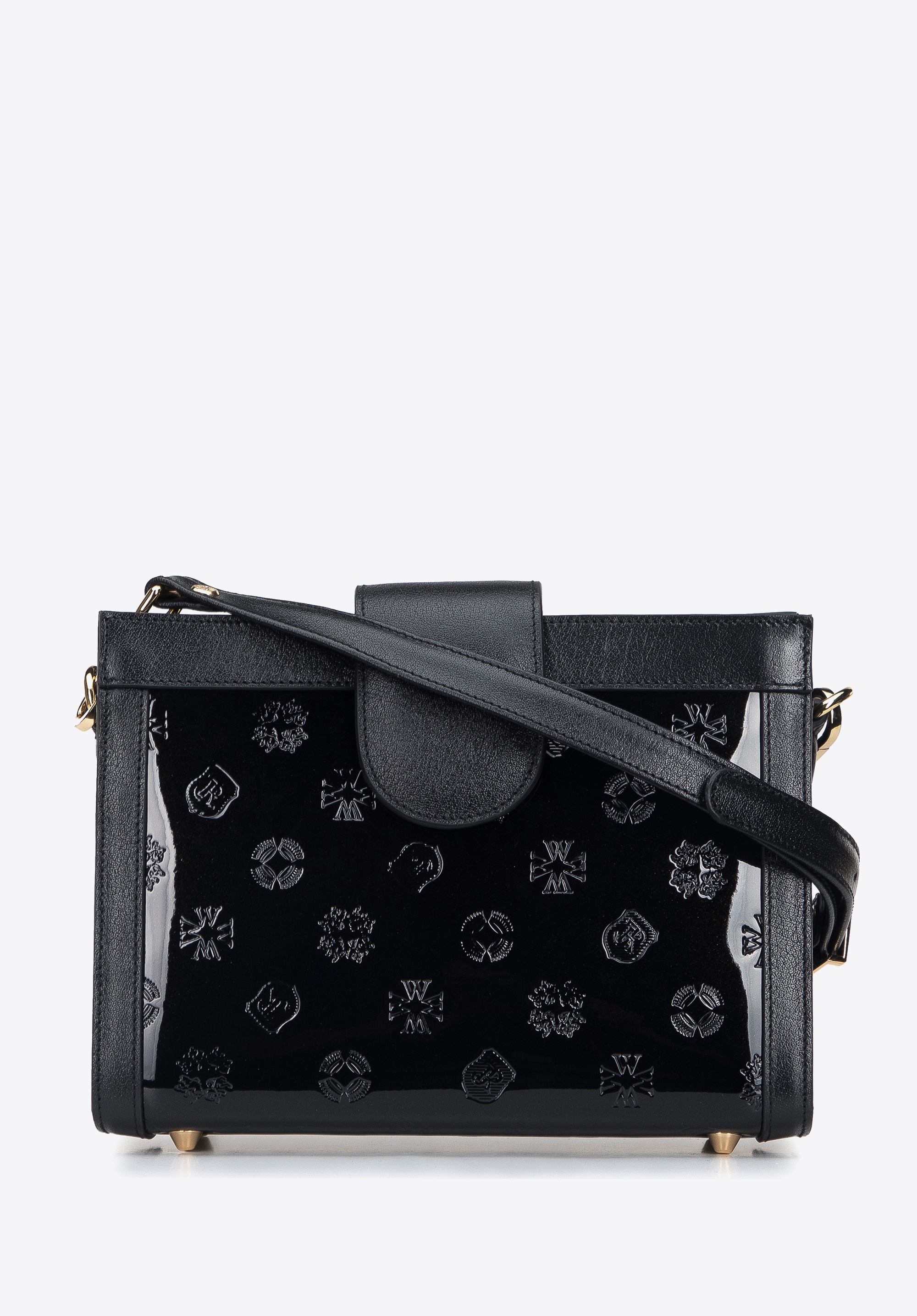 Doppelkammer-Umhängetasche für Damen aus Lackleder und Metallic-Leder