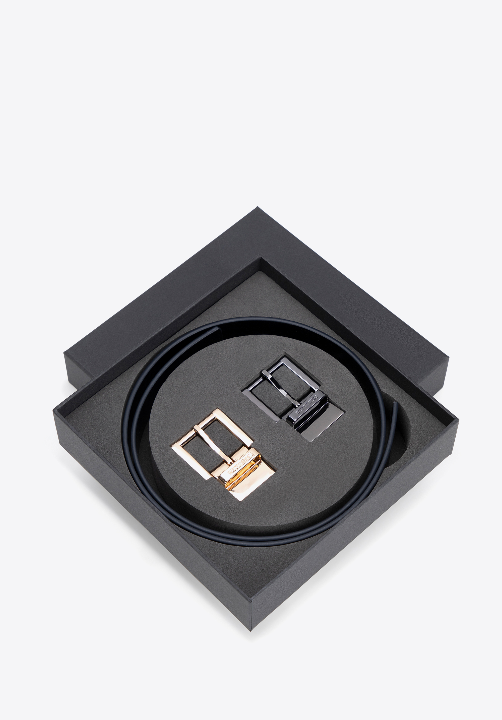 Damen-Set: Ledergürtel mit zwei Schnallen, schwarz-dunkelblau, 102-8D-S13-1N-S, Bild 1