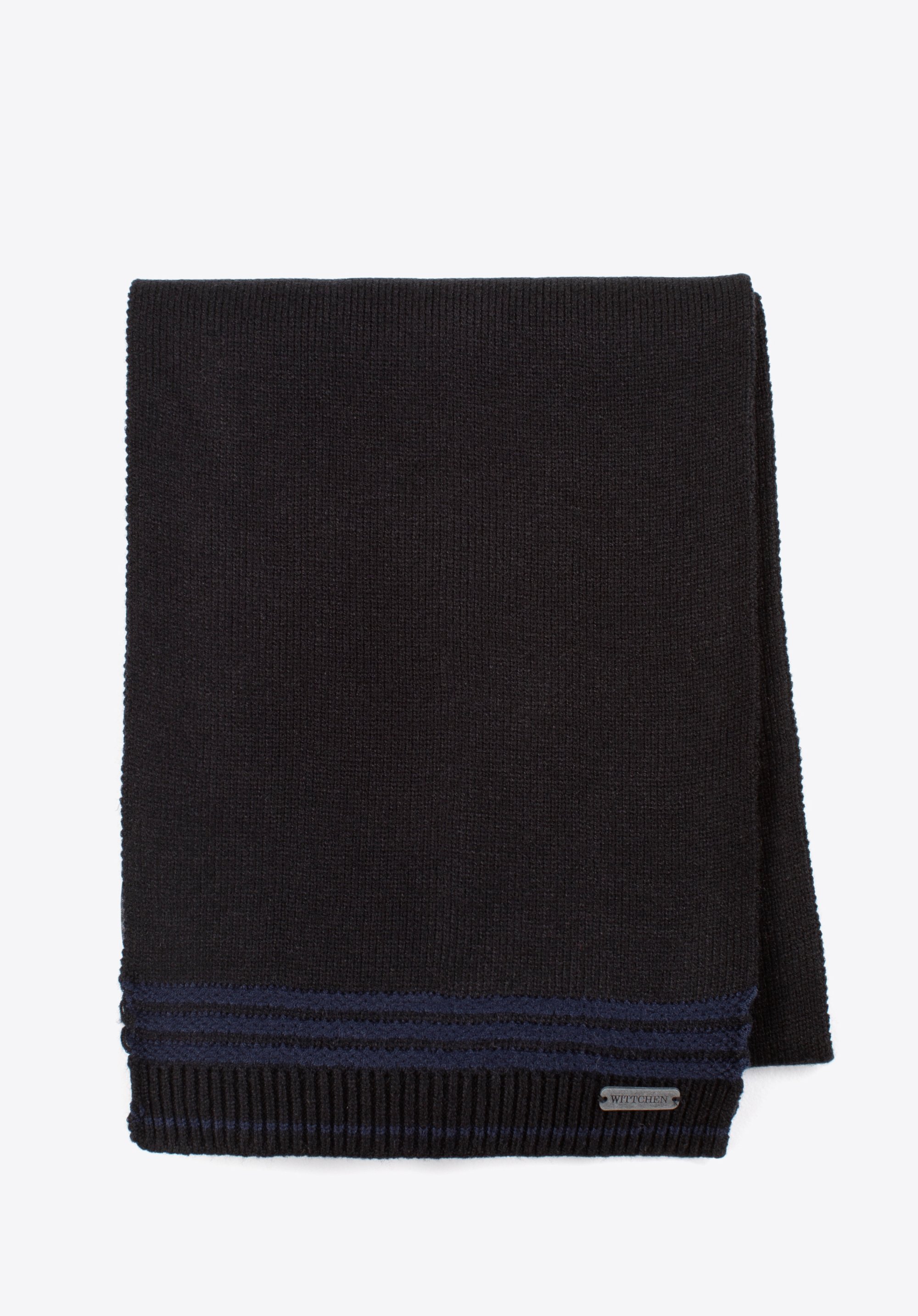 Herrenschal mit Querstreifen, schwarz-dunkelblau, 97-7F-012-17, Bild 1