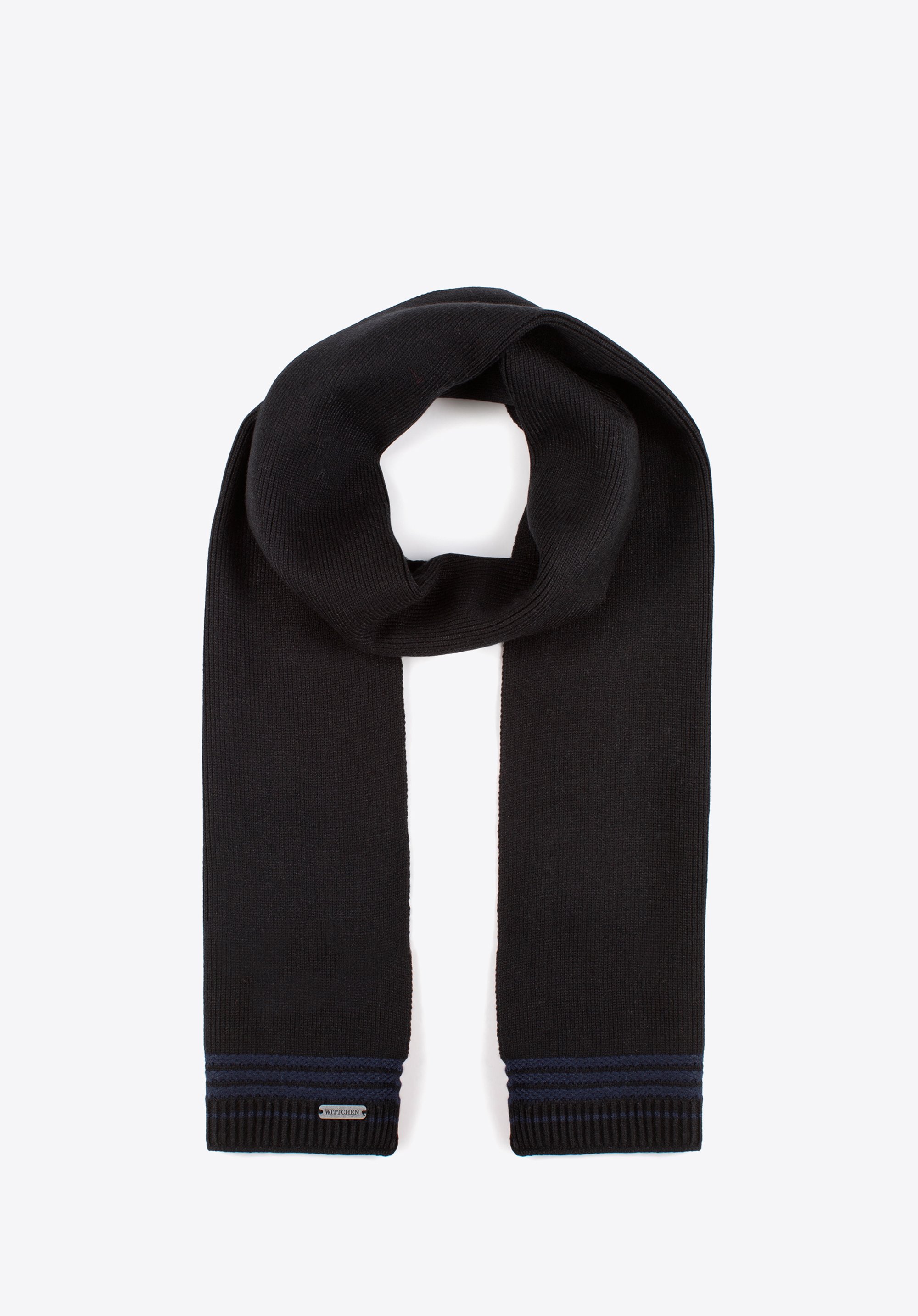 Herrenschal mit Querstreifen, schwarz-dunkelblau, 97-7F-012-17, Bild 1